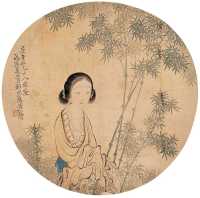 黄山寿 戊寅（1878年）作 修竹美人图 团扇